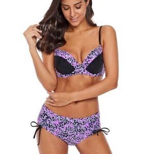 Purple Floral High Waist Bikini